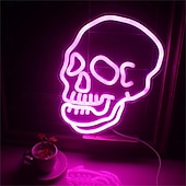 billiga Hallowen Rekvisita Belysning-halloween neonskylt rosa led skylt skelett skalle neonljus spöke led neonskylt usb-driven switch lysa upp neonskyltar för väggdekoration sovrum halloween födelsedagsfest leverans