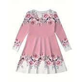 cheap 3D Flower Dress-Easter Girls' 3D Floral Graphic Dress Long Sleeve Summer Spring Vacation Daily Holiday Princess Beautiful Sweet Kids 4-12 Years Casual Dress A Line Dress Knee-length Regular Fit