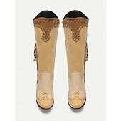 levne Cowboy &amp; Western Boots-dámské hnědé westernové kovbojské boty s třásněmi a cvočky, vintage boty ke kolenům pro rodeo a country outfit