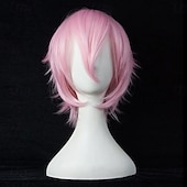 economico Parrucche da festa-parrucche sintetiche corte anime lisce con frangia, parrucca cosplay per feste in costume anime resistente alle alte temperature per uomini e donne