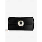 cheap Clutches &amp; Evening Bags-Women&#039;s White Satin Clutch with Rhinestone Buckle - Elegant Evening Bag for Special Occasions