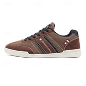 cheap Men&#039;s Sneakers-Men&#039;s Brown Canvas and Leather Sneakers with Lace-Up Design - Stylish and Comfortable for Casual and Sporty Wear