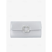 cheap Clutches &amp; Evening Bags-Women&#039;s White Satin Clutch with Rhinestone Buckle - Elegant Evening Bag for Special Occasions