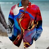 cheap 3D Pattern-Men&#039;s Beach Shirt Button Up Shirt Long Sleeve Hawaiian Vacation Daily Fall Winter Spring &amp; Summer Collared Shirts 3D Print Red Blue Green Multi Color