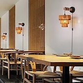 economico Luci da parete-Lampada da parete in rattan a 3 livelli con cavo di alimentazione, applique da parete in rattan boho deco, applique da parete interna con spina per camera da letto comodino sala da pranzo soggiorno