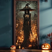 billige Halloween dørdeksler-halloween dørdekorasjoner halloween dørdeksler skjelett heks dør billedvev dør gardin dekorasjon bakteppe dør banner for inngangsdør gårdshus ferie fest innendørs utendørs dekor forsyninger