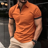 cheap Men&#039;s Classic Polo-Men&#039;s Polo Shirt Golf Shirt Casual Holiday Lapel Classic Short Sleeve Fashion Basic Plain Button Summer Regular Fit Black Pink Wine Navy Blue Blue Orange Polo Shirt