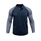 preiswerte Lässiges Henley-T-Shirt-Herren T-Shirt mit Knöpfen T Shirt Henley Hemd T-Shirt Langarm Henley Frühling &amp; Herbst Farbblock Mode Designer Basic Patchwork Urlaub Straße Ausgehen Königliches Blau Blau Armeegrün Top T-Shirt für