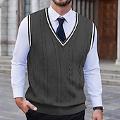 preiswerte Herrenpullover-Herren Pullunder Pullover Kleid Pullover Strickpullover Gerippt Gedrehtes Stricken Standard Strick Glatt V Ausschnitt warm halten Moderne zeitgenössische Freizeitskleidung Ausgehen Bekleidung Herbst