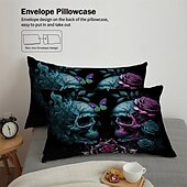 cheap Duvet Cover Sets-Gothic Cool Skull Floral Print 3-Piece Duvet Cover Set Bedding Set - Unique and Artistic Design - Includes Duvet Cover and Pillowcases - Soft and Durable Fabric - Perfect for Adding an Edgy Touch to Your Bedroom Decor