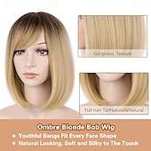 baratos Perucas Sintéticas sem Touca-peruca bob com franja perucas de cabelo curto para mulheres peruca reta peruca bob sintética natural resistente ao calor perucas laterais para festa uso diário