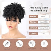 economico Parrucche trendy sintetiche-parrucca afro riccia crespa fascia parrucche afro corte per donne nere parrucca sintetica riccia crespa fascia con frangia per donne parrucca afro naturale con frangia turbante avvolgente