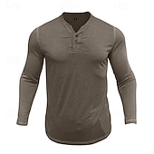 preiswerte Lässiges Henley-T-Shirt-Herren T-Shirt mit Knöpfen T Shirt Henley Hemd T-Shirt Langarm Henley Frühling &amp; Herbst Einfach Mode Designer Basic Urlaub Straße Ausgehen Meerblau Wein Blau Top T-Shirt für Herren