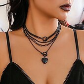 cheap Necklaces-Choker Necklace Chrome Women&#039;s Punk Vintage Fashion Layered Heart Star Geometric Heart Shape Necklace For Party Halloween Street