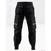 baratos Calças Cargo-Homens Calças Cargo Calças Calça casual Com Cordão Bolso multi Banda Refletora Tecido Conforto Macio Comprimento total Ao ar livre Diário Para Noite Moda Roupa de rua Preto Branco Micro-Elástica