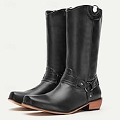 abordables Cowboy y botas occidentales-Botas de motociclista estilo western de piel sintética marrón para hombre: estilo clásico con detalle de arnés para uso ecuestre y casual