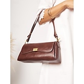 preiswerte Handtaschen und Tragetaschen-Damen Stoffbeutel Aguette Tasche PU-Leder B¨¹ro Einkauf Täglich Schnalle Hohe Kapazität Langlebig Feste Farbe Schwarz Weiß Braun