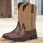 abordables Cowboy et bottes occidentales-bottes de cowboy western marron pour hommes - similicuir avec détails brodés pour un style extérieur classique