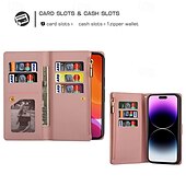 cheap iPhone Cases-Phone Case For iPhone 16 Pro Max Plus iPhone 15 Pro Max Plus iPhone 14 13 12 11 Pro Max Plus Mini SE Wallet Case with Stand Holder Magnetic Zipper Retro TPU PU Leather