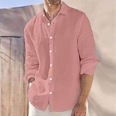 cheap Vacation-Men&#039;s Shirt Linen Shirt Summer Shirt Beach Wear Casual Shirt Button Up Shirt Plain Vacation Curise White Pink Blue Gray Long Sleeve Lapel Spring &amp; Summer Clothing Apparel