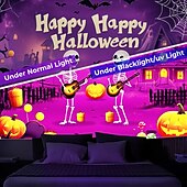 cheap Halloween Wall Tapestries-Halloween Decorations Blacklight Tapestry UV Reactive Glow in the Dark Glow Party Skulls Psychedelic Trippy Misty Hanging Tapestry Wall Art Mural for Living Room Bedroom Pumpkins
