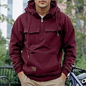 cheap Basic Sweatshirts-Men&#039;s Hoodie Quarter Zip Hoodie Tactical Hoodie Tactical Wine Red Black Wine Army Green Navy Blue Hooded Plain Pocket Tactical Sports &amp; Outdoor Daily Streetwear Cool Casual Spring &amp; Fall
