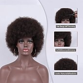 baratos Perucas de Qualidade Superior-peruca afro para mulheres perucas afro dos anos 70 perucas afro crespas de aparência natural perucas cacheadas com franja peruca afro curta e saltitante peruca afro puff suave peruca afro de cabelo