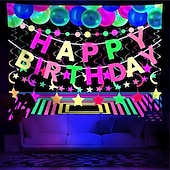 זול שטיחי קיר של Blacklight-blacklight שטיח uv תגובתי זוהר בחושך זוהר מסיבת ניאון רעיונות מסיבת זוהר מקלות מסיבה תלוי שטיח קיר אמנות קיר ציור קיר לחדר שינה בסלון