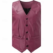 cheap Men&#039;s Vest-Men&#039;s Vest Gilet Leather Vest Daily Date Vacation Fashion Casual Spring &amp;  Fall Button Pocket Polyester Comfortable Plain Single Breasted One-button V Neck Regular Fit Black Burgundy Camel Vest