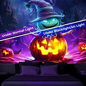 voordelige halloween wandtapijten-Halloween decoraties blacklight wandtapijt jack o lantern uv reactief glow in the dark glow party psychedelisch trippy misty hangend wandtapijt muurschildering voor woonkamer slaapkamer
