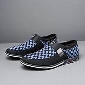abordables Occasionnel-mocassins à enfiler à carreaux marron et blanc pour hommes avec similicuir et toile, chaussures décontractées confortables à porter au quotidien