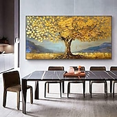 cheap Floral/Botanical Paintings-Mintura Handmade 3D Golden Tower Tree Landscape Oil Paintings On Canvas Wall Art Decoration Modern Abstract Picture For Home Decor Rolled Frameless Unstretched Painting