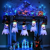abordables Halloween en Plein Air-Décorations d&#039;Halloween à suspendre, fantômes éclairés, veilleuses LED pour extérieur et intérieur, pour patio, arbre, jardin, fête d&#039;Halloween, décoration de la maison, 1/2/4/8 pièces