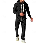 economico Tute basic-Per uomo Felpa con cappuccio Tuta Da Ginnastica Tuta da ginnastica Nero Bianco Verde militare Cachi Grigio scuro Con cappuccio Liscio A cordoncino 2 pezzi Tasca frontale Sportivo Giornaliero Per