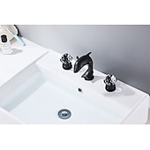 cheap Multi Holes-Widespread Bathroom Sink Mixer Faucet, 3 Holes 2 Handle Basin Tap, Retro Style Crystal Handle Brass Bathroom Sink Faucet Contain with Supply Lines and Hot Cold Water Hose Deck Mounted