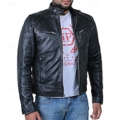 preiswerte Lederjacken-Herren Kunstlederjacke übergangsjacke Bikerjacke Rote Lederjacke Urlaub Täglich Winddicht Warm Tasche Herbst Winter Einfach Mode Klassisch Stehkragen Regulär Kunstleder Schwarz Weiß Wein Dunkelgrün