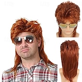 cheap Historical Wigs-Mullet Wigs for Men, 80S Long Hair Curly Wig 70S Curly Disco Punk Rock Ginger Wig for Carnival Cosplay Party