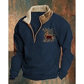 cheap Basic Sweatshirts-Men&#039;s Sweatshirt Quarter Zip Sweatshirt Black Navy Blue Brown Gray Half Zip Reindeer Print Christmas Daily Holiday Polyester Streetwear Casual Bavarian Fall &amp; Winter Clothing Apparel Hoodies