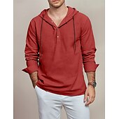 economico Classico-Per uomo Camicia Camicia di lino Camicia Estiva Abbigliamento da spiaggia Semplice Vacanza Casuale Bianco Rosso Blu Verde Manica Lunga Con Cappuccio Primavera &amp; Estate Abbigliamento