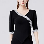 economico Top e Set-Balli latino-americani Superiore Colore Puro Con balze A fantasia Per donna Prestazioni Addestramento Mezza manica Alto Poliestere