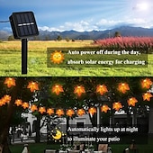 ieftine Halloween în aer liber-Ghirlandă artificială cu frunze de arțar cu energie solară 6,5 m 30 led-uri de Ziua Recunoștinței Halloween frunze de toamnă decorare în aer liber grădină interioară terasă șemineu pentru iluminat