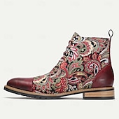 cheap Premium Leather Boots-Men&#039;s Premium Leather Floral Oxford Boots – Vintage Paisley Design, Bohemian Lace-Up Ankle Boots for Casual &amp; Formal Occasions