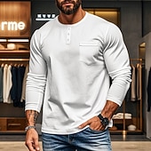 Χαμηλού Κόστους Casual Tee Henley-Ανδρικά Πουκάμισο Henley Κοντομάνικα Henley Top Μακρυμάνικο Συμπαγές Χρώμα Σκέτο Μοντέρνα Υψηλής Ποιότητας Καθημερινό Τσέπη Κουμπιά Χένλι ΕΞΩΤΕΡΙΚΟΥ ΧΩΡΟΥ Causal Καθημερινά