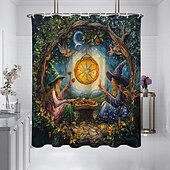 preiswerte Halloween Bad-Halloween-Duschvorhang, moderner, maschinenwaschbarer, wasserdichter Polyesterstoff zur Badezimmerdekoration, Badewanne mit 12 Haken