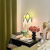 cheap Bedside Lamp-LED Table Lamp 3-Color Light Source Tassel Retro Fabric Bedside Lamp Premium Classic Victorian Style Nightstand Lamp with Beaded Fringe Trim for Bedroom Study 110-240V
