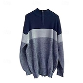 cheap Men&#039;s Pullover Sweater-Men&#039;s Pullover Sweater Jumper Dress Sweater Knit Sweater Ribbed Knit Regular Knitted Color Block Quarter Zip Fashion Basic Daily Wear Date Clothing Apparel Fall &amp; Winter Yellow Gray S M L