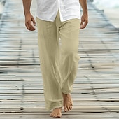 baratos Feriado-Homens Calças Calça verão Calças largas Calças de praia Calça casual Com Cordão Bolso frontal Perna reta Tecido Conforto Macio Comprimento total Ioga Feriado Praia Moda Havaiana Preto Branco
