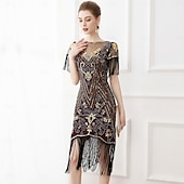 billige Antrekk-Retro / vintage De livlige 20-årene 1920-tallet Flapper kjole Cosplay kostyme Drakter Den store Gatsby Bryllupsgjest Paljetter Dusk Dame Jul Halloween Karneval Halloween Fest / aften