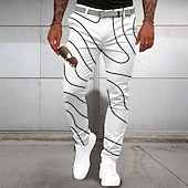 cheap Slim-Men&#039;s Dress Pants Buttons Pocket 3D Print Geometric Full Length Formal Business Casual White Inelastic