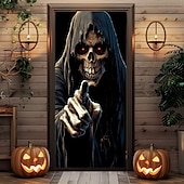 billige Halloween dørdeksler-halloween dørdekorasjoner halloween dørdeksler ansikt død dør tapet dør gardin dekorasjon bakteppe dør banner for inngangsdør gårdshus ferie fest innendørs utendørs dekor forsyninger